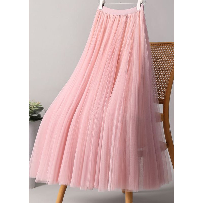 Loose A Skirts Waist Elastic Tulle Line Pink