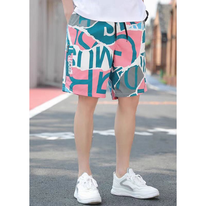 Mens Shorts Casual Pink Cotton Summer Pockets Print