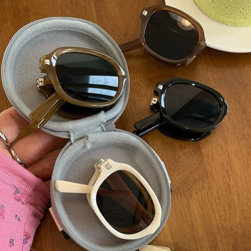 Oval Sunglasses Foldable|Black|Dark Brown|Gray|Light Brown|Off-White|Tortoiseshell – Brown|One Size