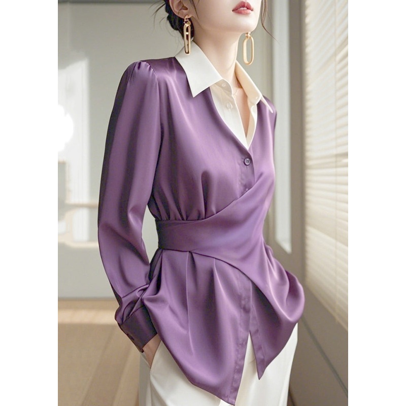 Pan Silk Shirts Design Asymmetrical Chic Peter Purple Collar