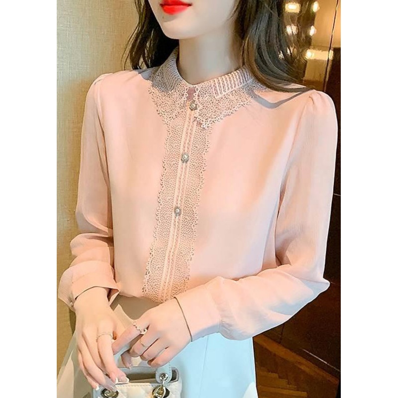 Peter Shirt Lace Pink Boutique Top Cotton Patchwork Pan Collar
