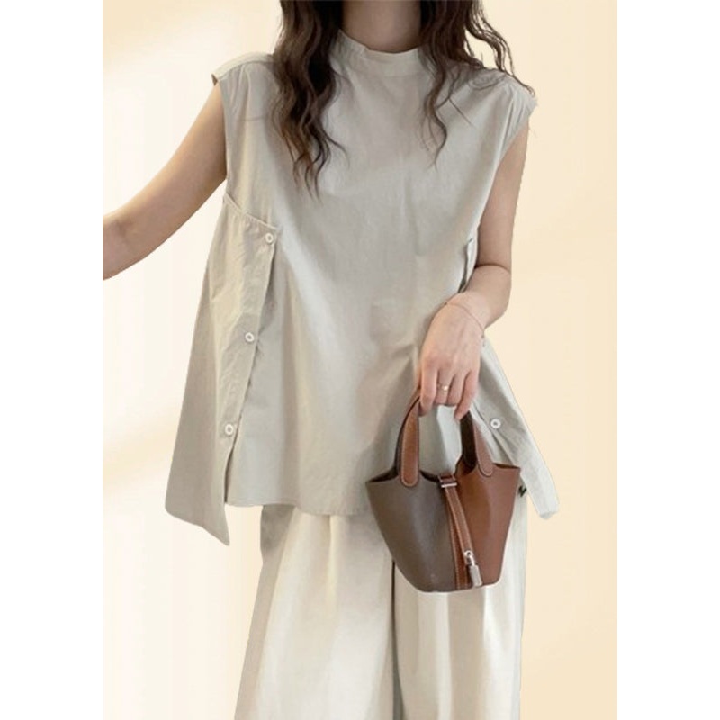 Shirt T Women Collar Asymmetrical Apricot Sleeve Short Stand