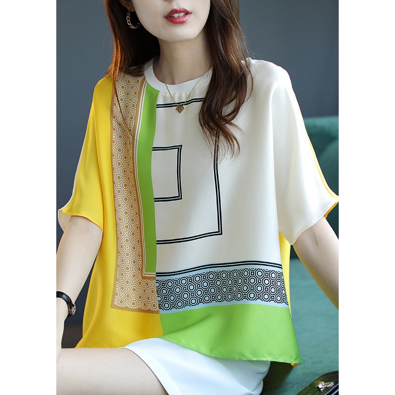 Short O-Neck Yellow Top Sleeve Print Modern