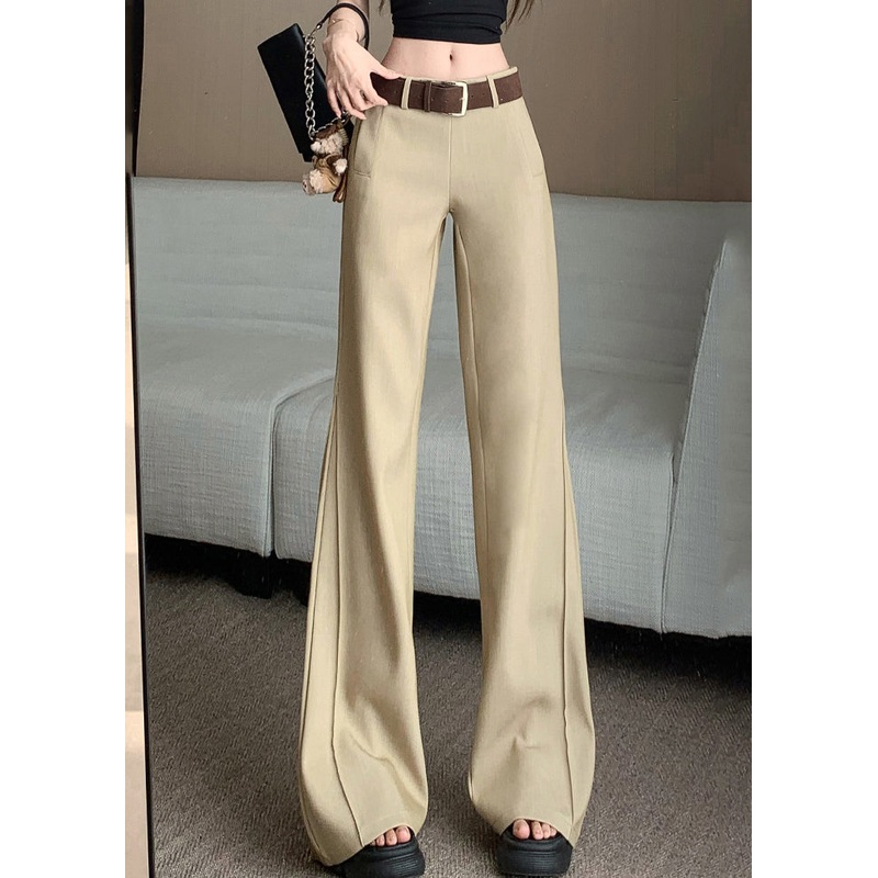 Spring Pockets Pants Khaki Women Wide Waist Patchwork High Leg