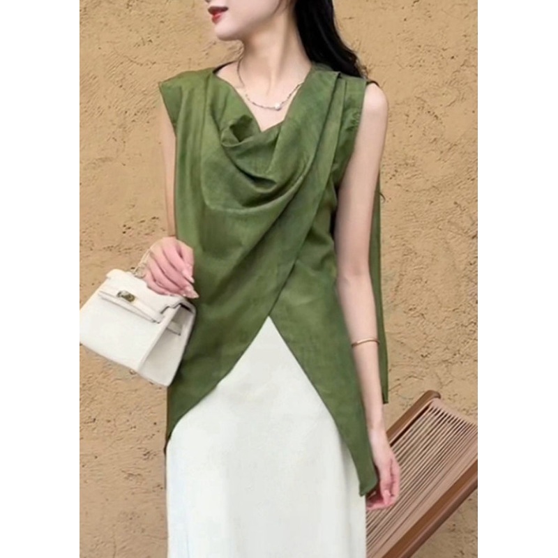 Summer Asymmetrical Green Shirt Solid Natural