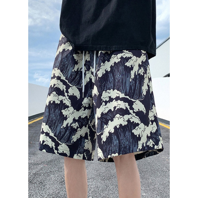 Waist Elastic Men Print Ice Stylish Silk Black Shorts Summer