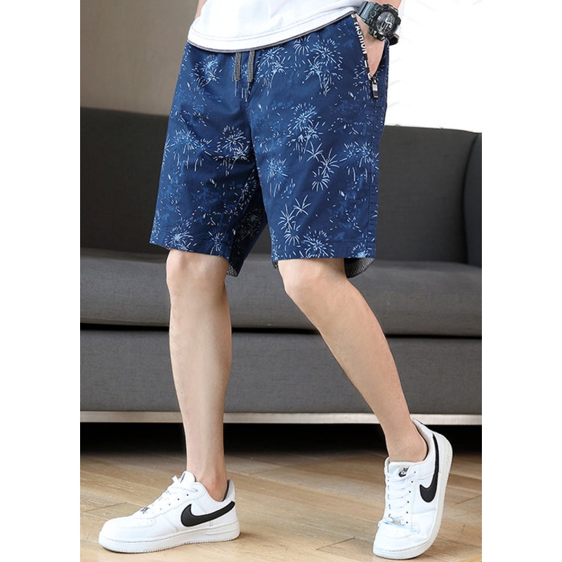 Waist Navy Elastic Summer Cotton Men Shorts Print New