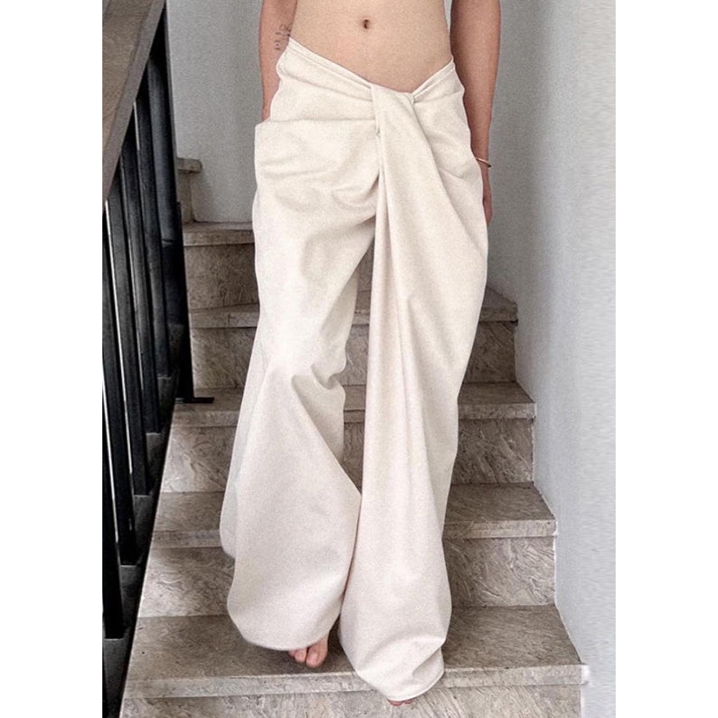 Wide White Leg Solid Casual Spring Asymmetrical Pants