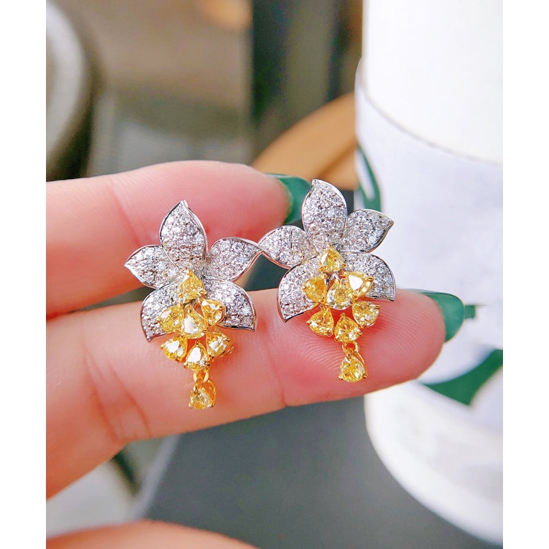 Alloy Stud Crystal Floral Colorblock DIY Zircon Earrings