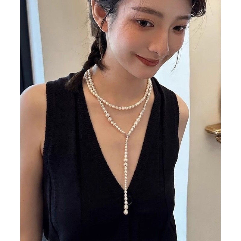 Beading Gratuated Bohemian White Alloy Bead Sweater Pearl