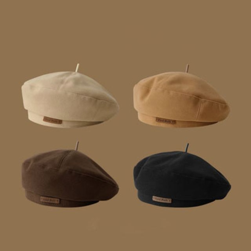 Beret Applique Hat Lettering|Beige|One Size
