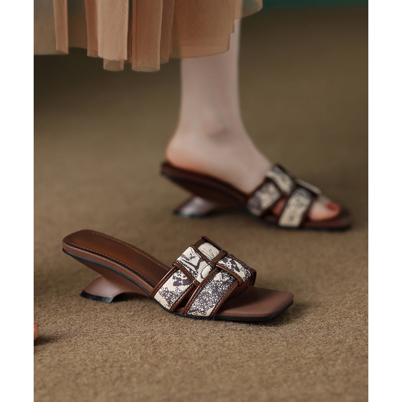 Brown Wedge Splicing Sandals Fashion Toe Slide Peep