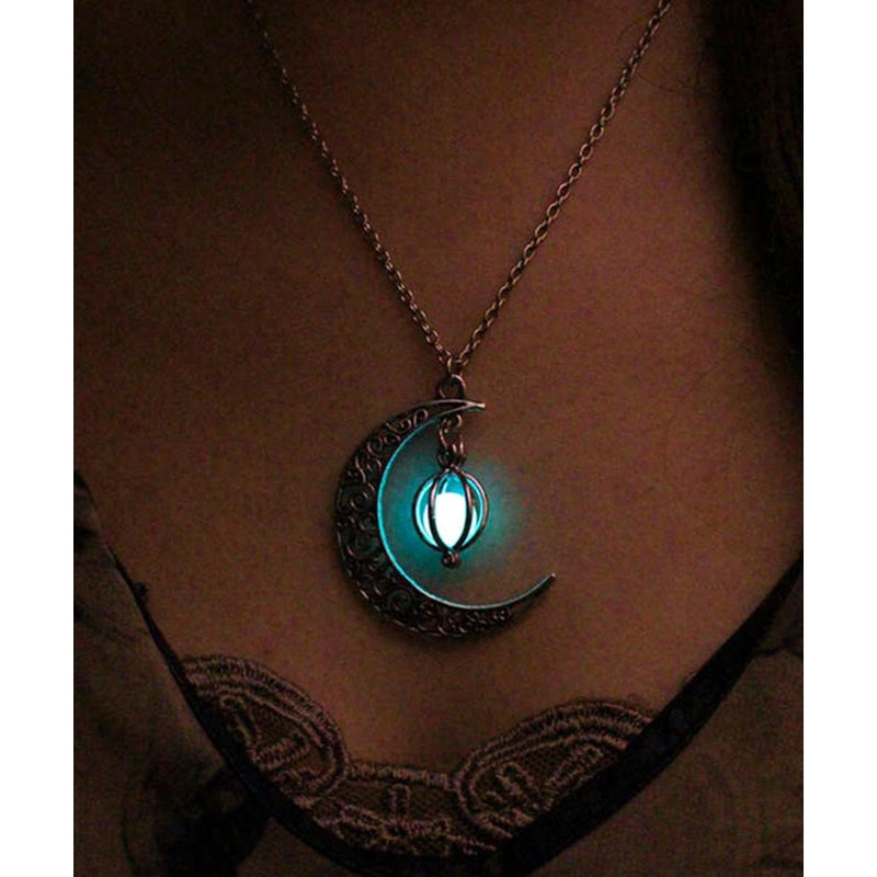 Chain Steel Stainless Necklace Unique Moon Luminous Lariat