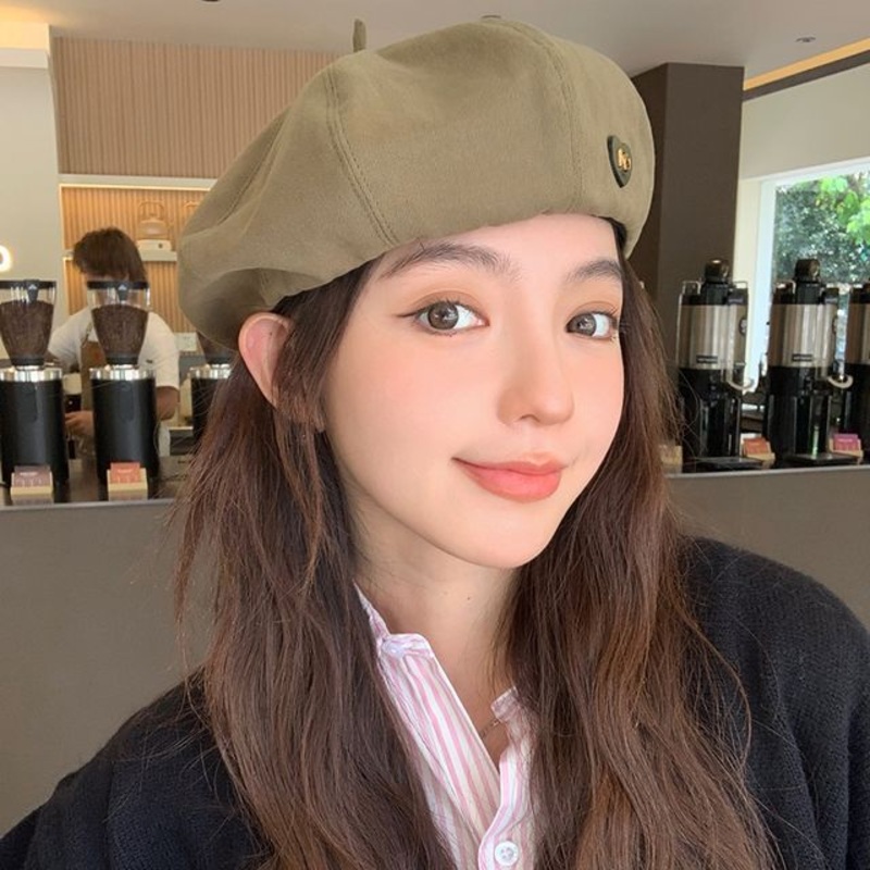 Hat Applique Beret|Black|Camel|Coffee|Khaki|Matcha Green|Off-White|One Size