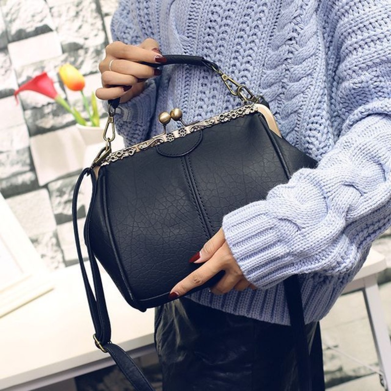 Kiss Bag Top Handle Crossbody Plain Lock