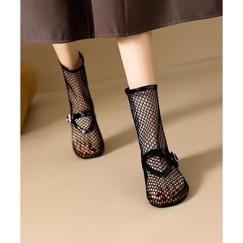 Out Boots Mesh Hollow Splicing Zippered Black Stylish Breathable