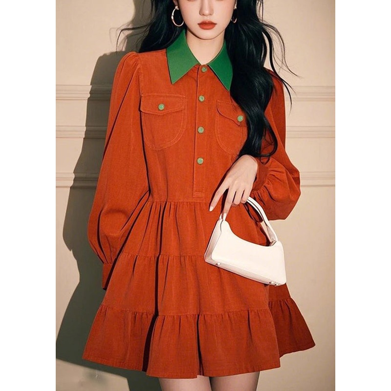 Shirts Button Dress Pan Collar Spring Peter Loose Orange Corduroy