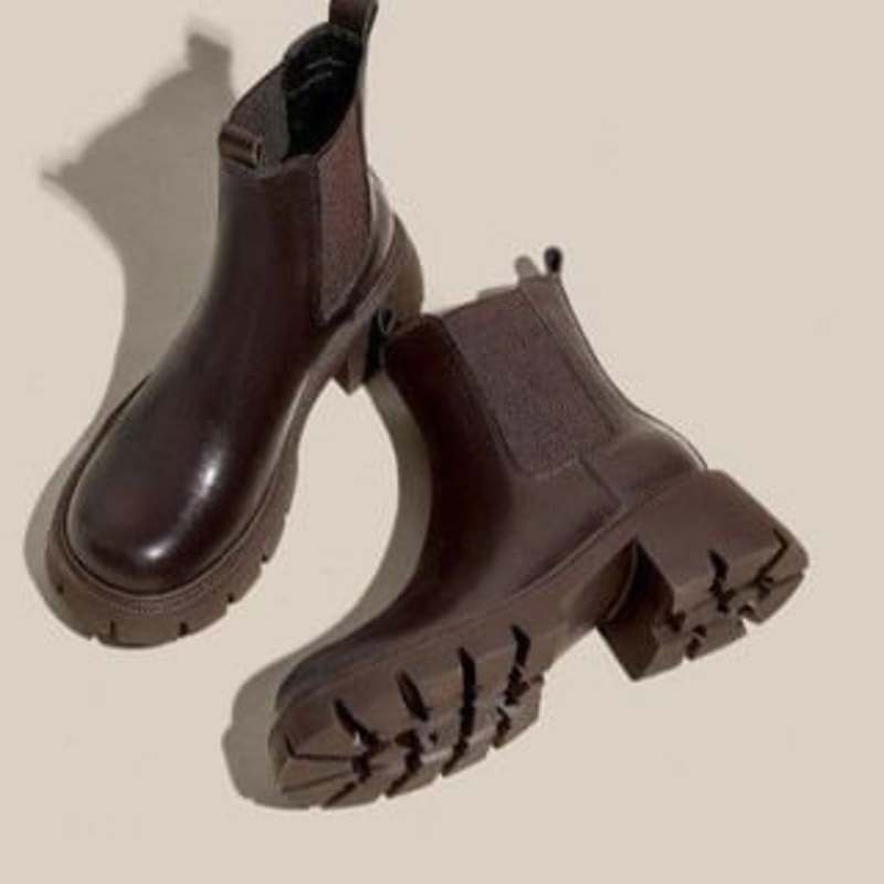 Short Leather Chunky Boots Faux Heel Platform