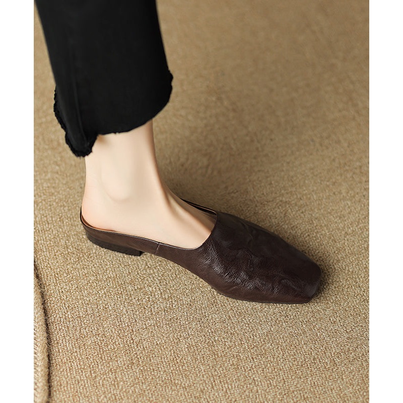 Slide Toe Women Comfy Brown Splicing Sandals Square