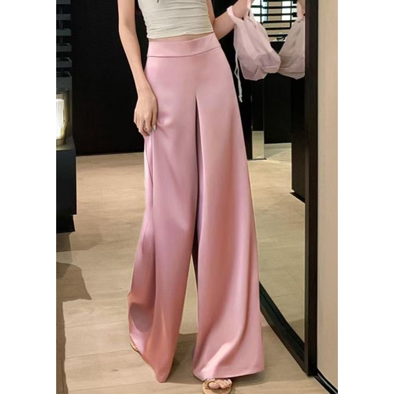Waist Leg Silk Simple Wide Solid Pink Pants High Summer