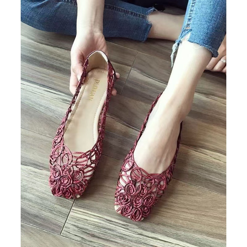 Leather Walking Sandals Art Splicing Faux Mulberry Out Hollow