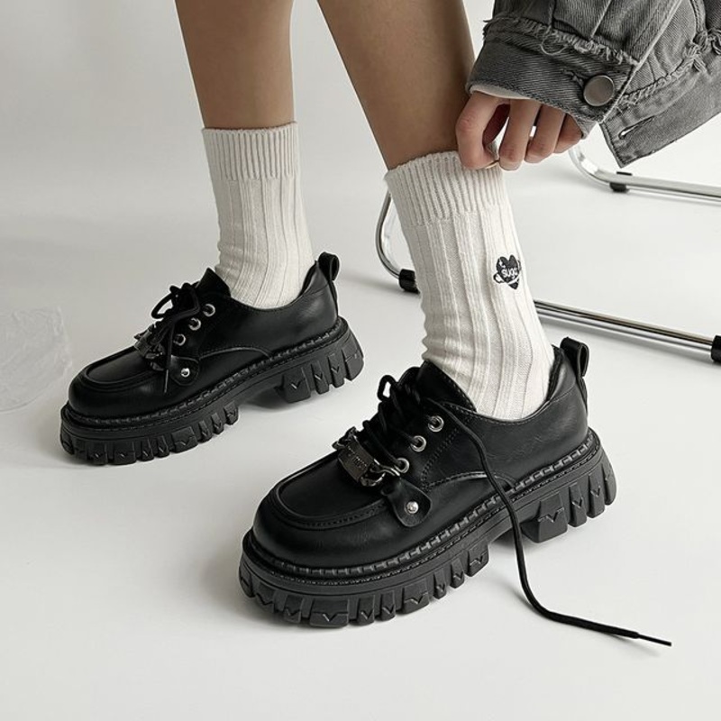 Platform Shoes Lace-Up|Normal – Black|Patent Leather – Black|35|36|37|38|39