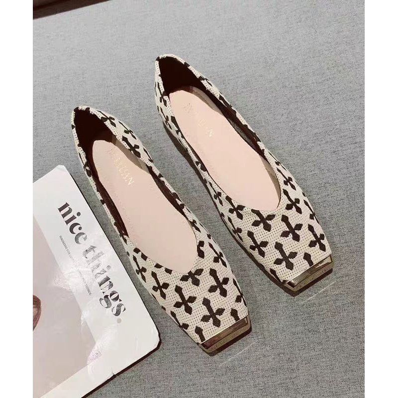 Shoes Cotton Feet Fabric Print Beige 2025 Flat New