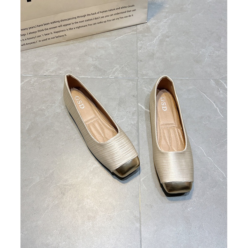Shoes Feet Apricot Flat Silk New Versatile Comfy Splicing