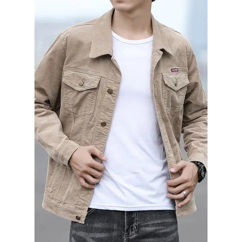 Spring Khaki Pan Corduroy Mens Collar Classy Coats Button Peter