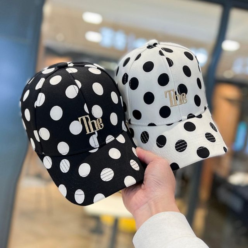 Baseball Lettering Polka Dot Cap Embroidered