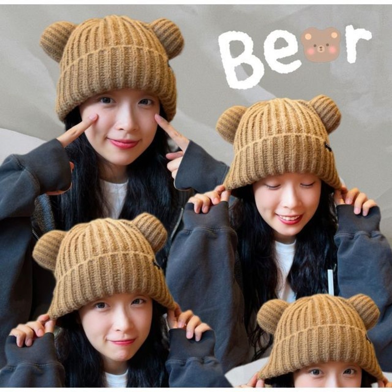 Beanie Bear Ear Knit|Black|Brown|Off-White|M