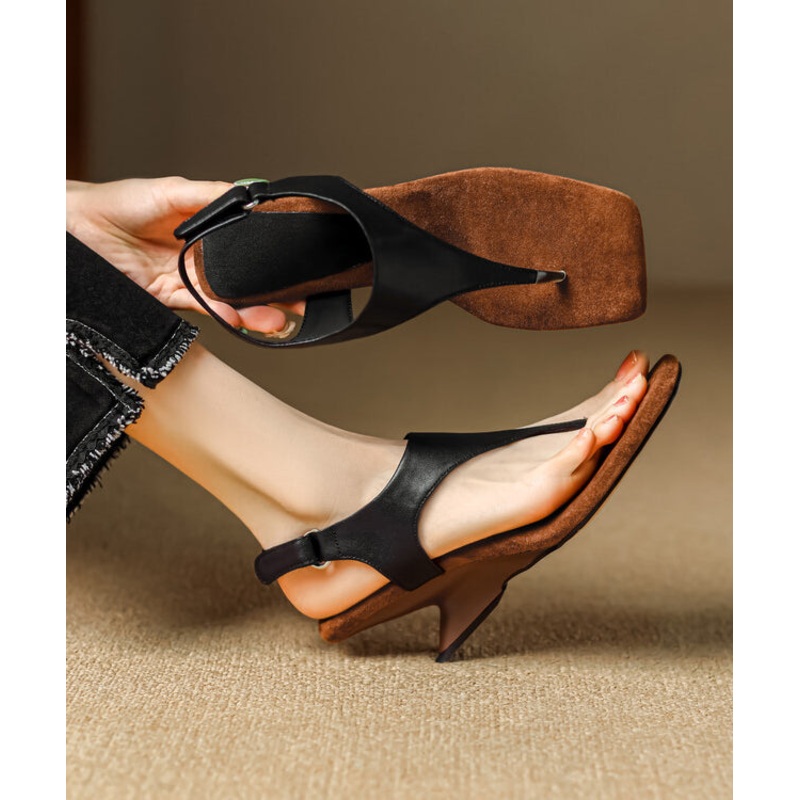 Flip Black Flops Leather Wedge Cowhide Handmade