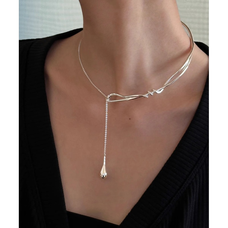 Silk Water Brief Steel Drop Pendant Necklace Stainless