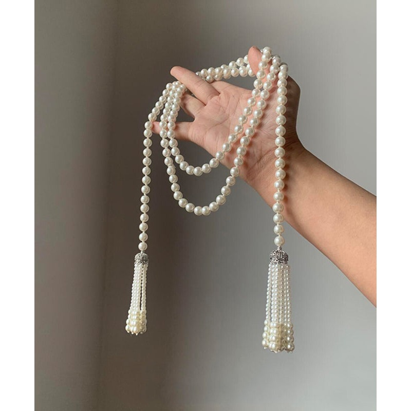 Alloy Tassel White Necklace Gratuated Pearl DIY Bead