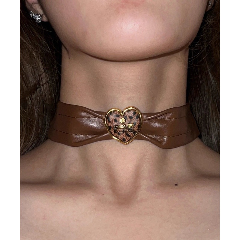 Boho Love Choker Leather Patchwork Brown