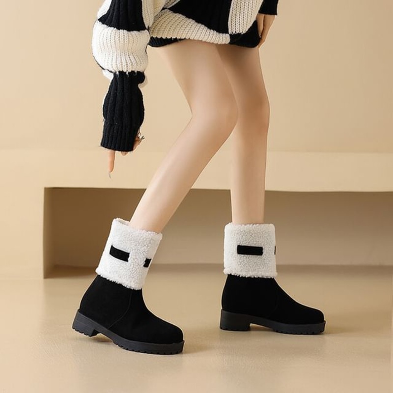 Fleece Faux Panel Platform Short Boots Suede