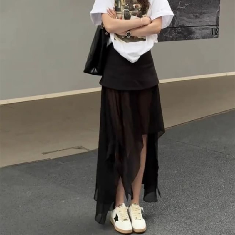 High Maxi Asymmetrical Skirt Waist Straight Plain
