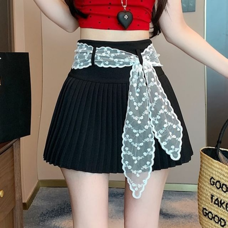 High Skirt A-Line Pleated Plain Mini Waist