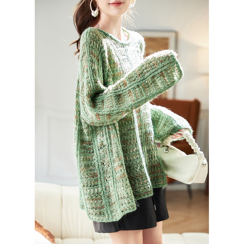 Knit Sweaters Art Hollow Batwing Cotton Green Sleeve Out Cozy