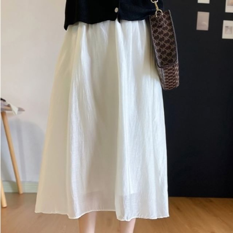 Midi Skirt A-Line Plain High Rise