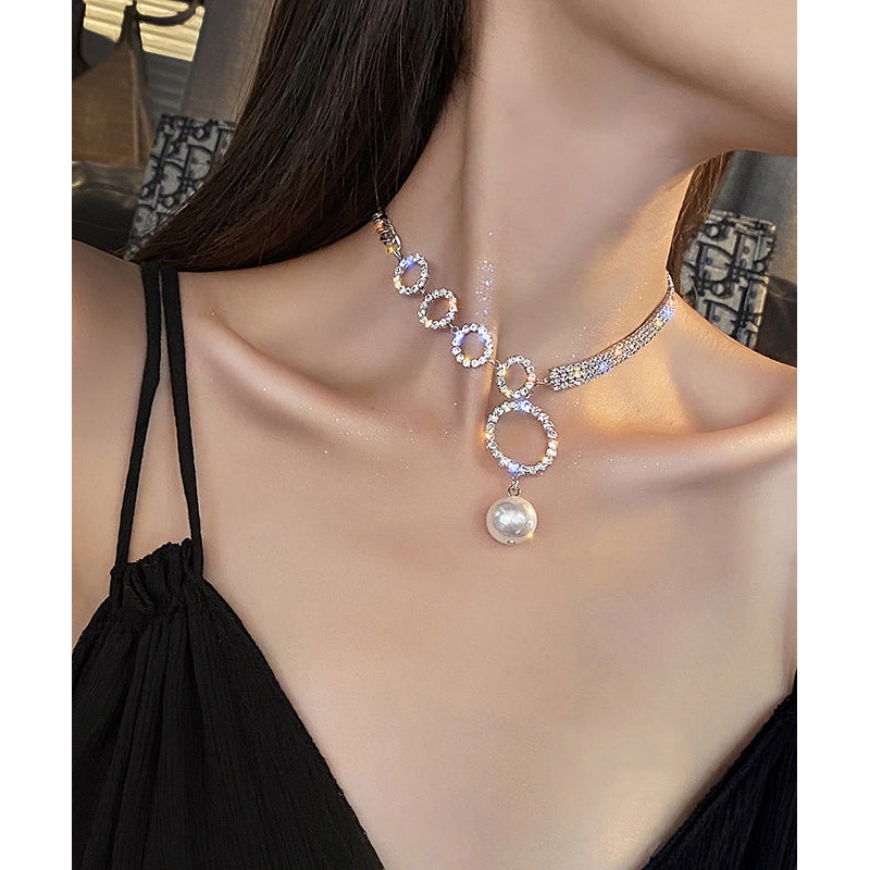 Zircon Alloy Tassel White Necklace Pearl Unique Pendant