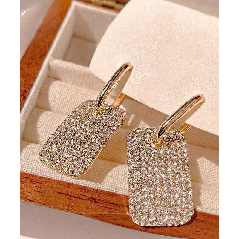 Zircon Hoop Gold Copper Square Stylish Earrings