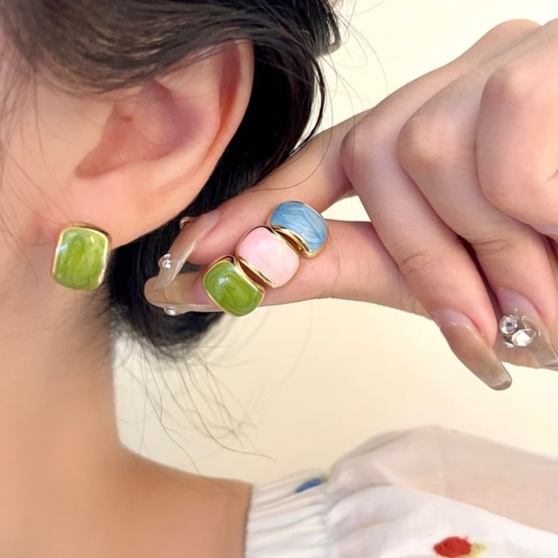 Alloy Earring Stud Glaze|1 Pair – Pink|One Size