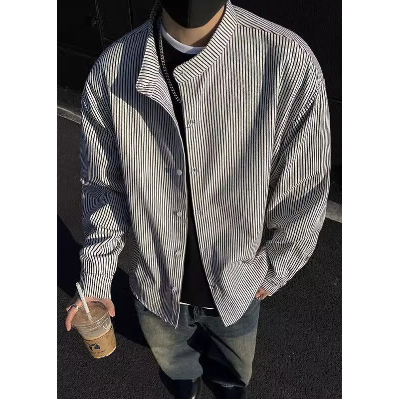 Black Spring Men’s Boutique Striped Button Shirts Cotton