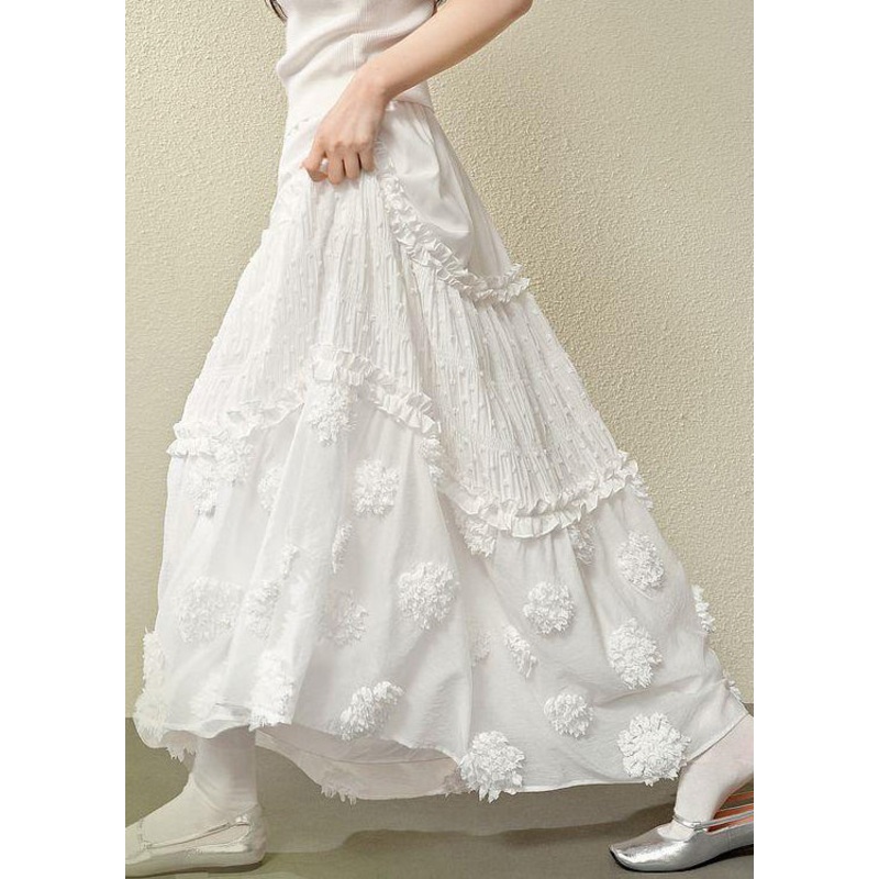 Cotton Ruffled Skirts Bohemian High Waist Summer White
