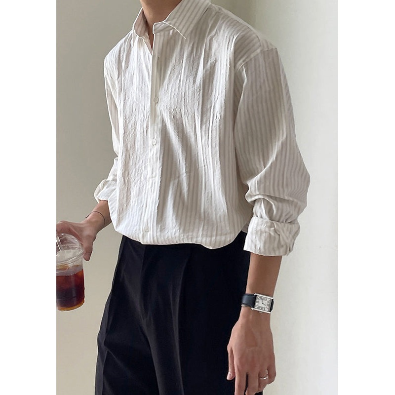 Cotton Spring Shirt Peter Striped Collar White Button Pan Men