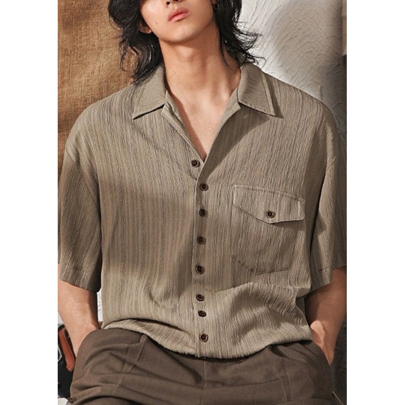Ice Silk Pockets Button Coffee Pan Cool Peter Shirt Collar Men
