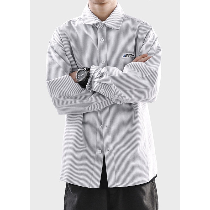 Spring Classy Black Men Cotton Button Striped Shirts