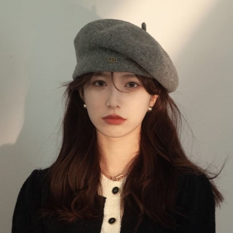 Beret Hat Wool|Black|Gray|Khaki|Light Pink|Off-White|Pink|One Size