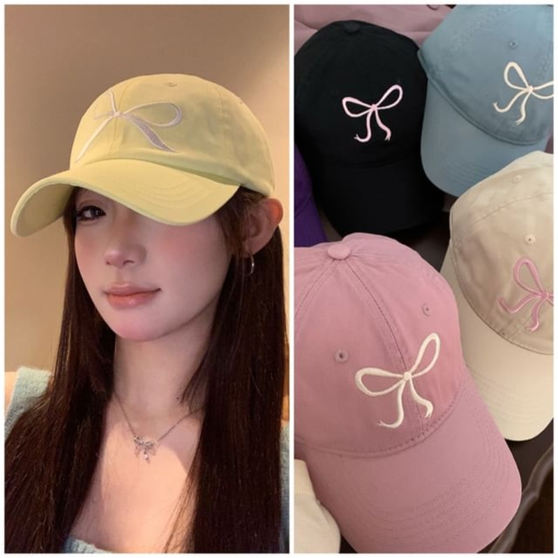 Bow Baseball Cap Embroidered|Big Bow – Black|Big Bow – Blue|Big Bow – Pink|Big Bow – Yellow|Small Bow – Black|Small Bow – Dark Purple|Small Bow – Khaki|Small Bow – Navy Blue|Small Bow – Off-White|Small Bow – Pink|Small Bow – Sky Blue|One Size